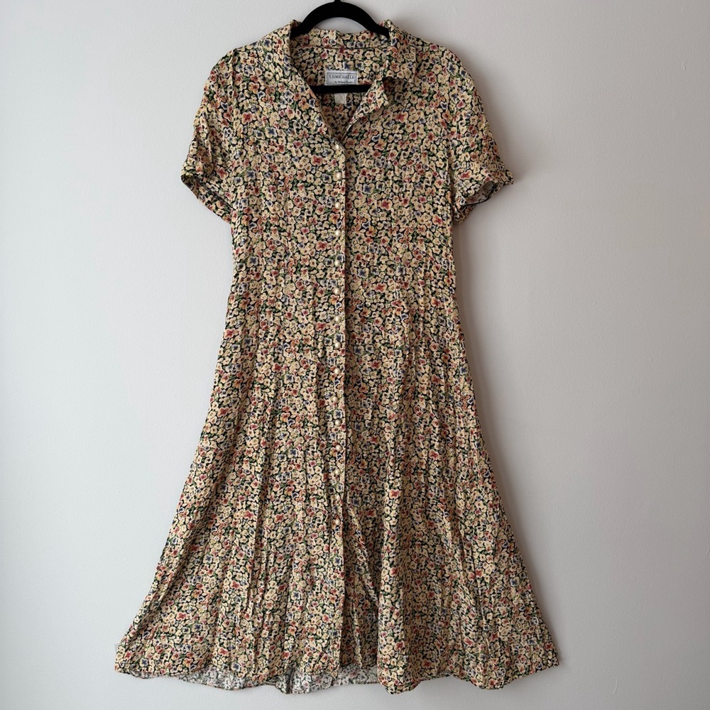Vintage ED Michaels Melanie Drucker Floral Tea Midi A-line Cottagecore Dress